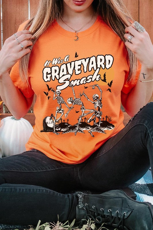 Color-bear Women's "Graveyard Smash Skeleton" Halloween Graphic Tee