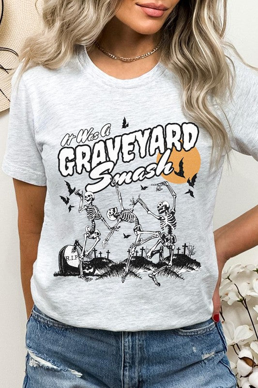 Color-bear Women's "Graveyard Smash Skeleton" Halloween Graphic Tee