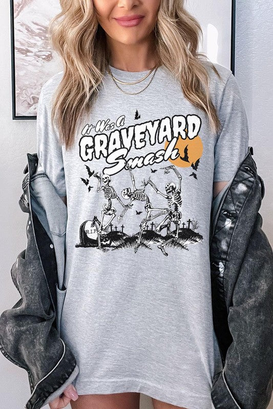 Color-bear Women's "Graveyard Smash Skeleton" Halloween Graphic Tee