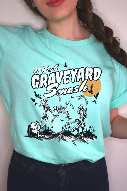 Color-bear Women's "Graveyard Smash Skeleton" Halloween Graphic Tee