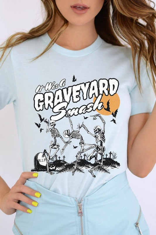 Color-bear Women's "Graveyard Smash Skeleton" Halloween Graphic Tee