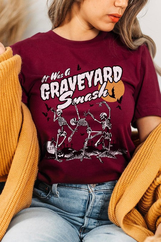 Color-bear Women's "Graveyard Smash Skeleton" Halloween Graphic Tee