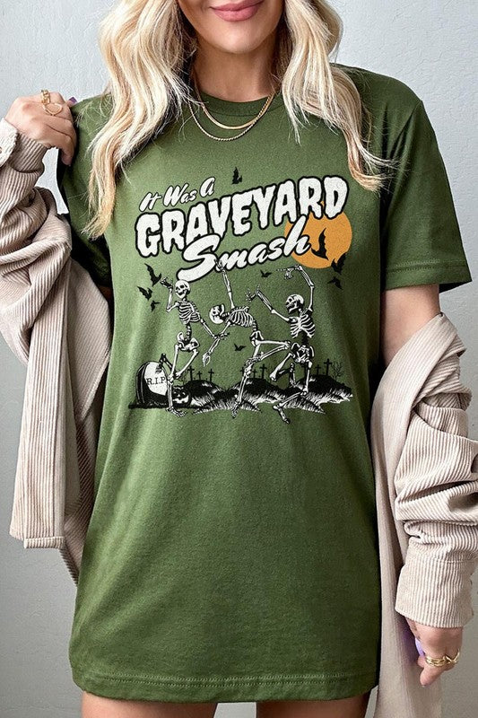Color-bear Women's "Graveyard Smash Skeleton" Halloween Graphic Tee