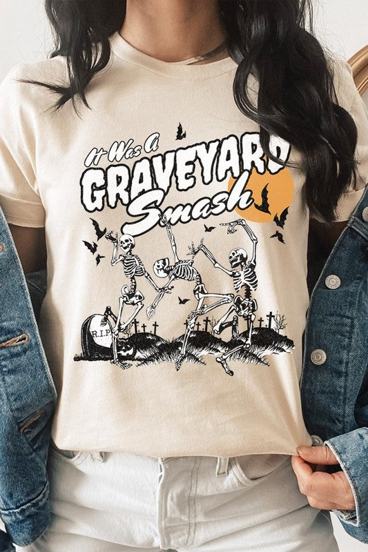 Color-bear Women's "Graveyard Smash Skeleton" Halloween Graphic Tee