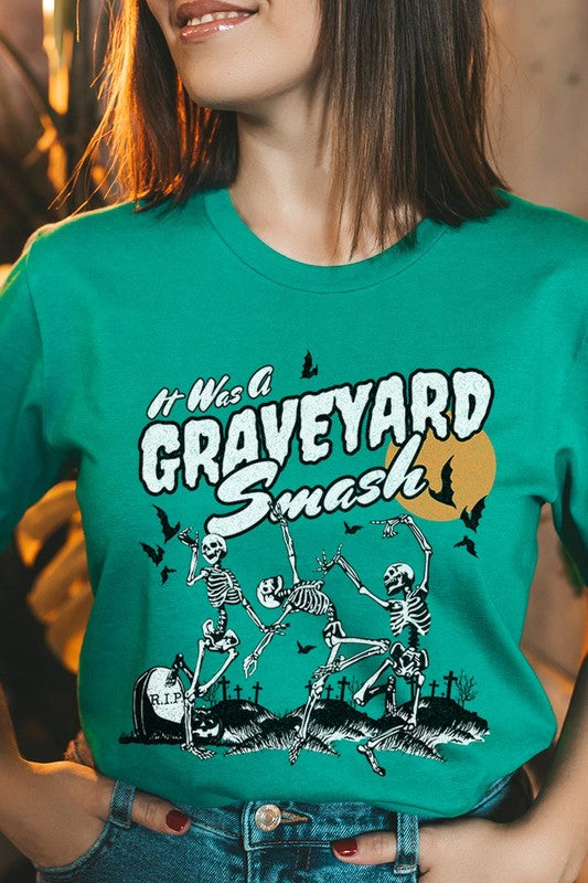 Color-bear Women's "Graveyard Smash Skeleton" Halloween Graphic Tee