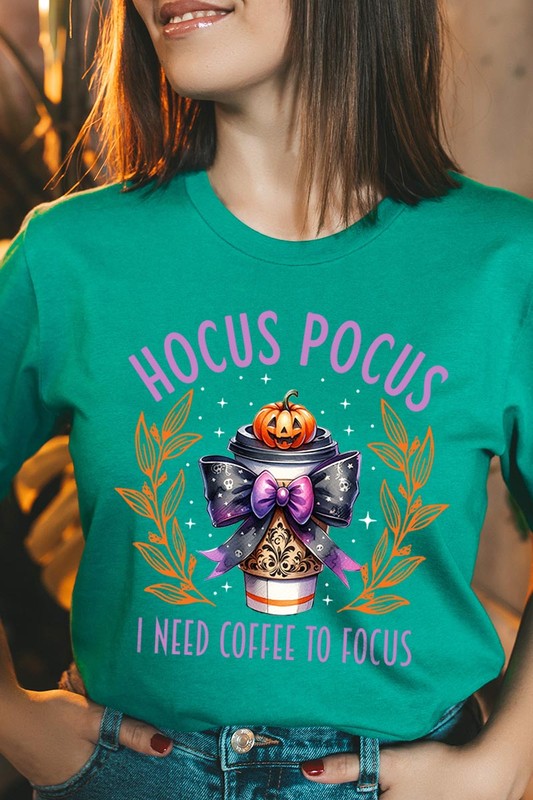 Color-Bear Women's "Hocus Pocus I Need Coffee To Focus" Halloween Graphic Tee