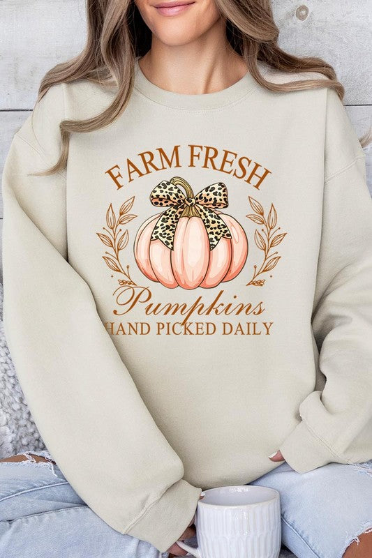 Color-bear Women's "Farm Fresh Pumpkins" Fall-themed Graphic Fleece Sweatshirts