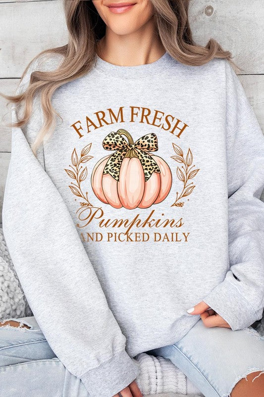 Color-bear Women's "Farm Fresh Pumpkins" Fall-themed Graphic Fleece Sweatshirts