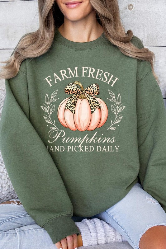 Color-bear Women's "Farm Fresh Pumpkins" Fall-themed Graphic Fleece Sweatshirts