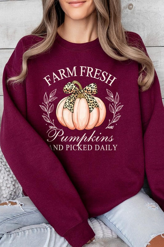 Color-bear Women's "Farm Fresh Pumpkins" Fall-themed Graphic Fleece Sweatshirts