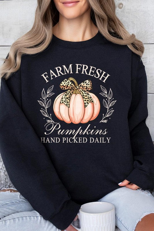 Color-bear Women's "Farm Fresh Pumpkins" Fall-themed Graphic Fleece Sweatshirts