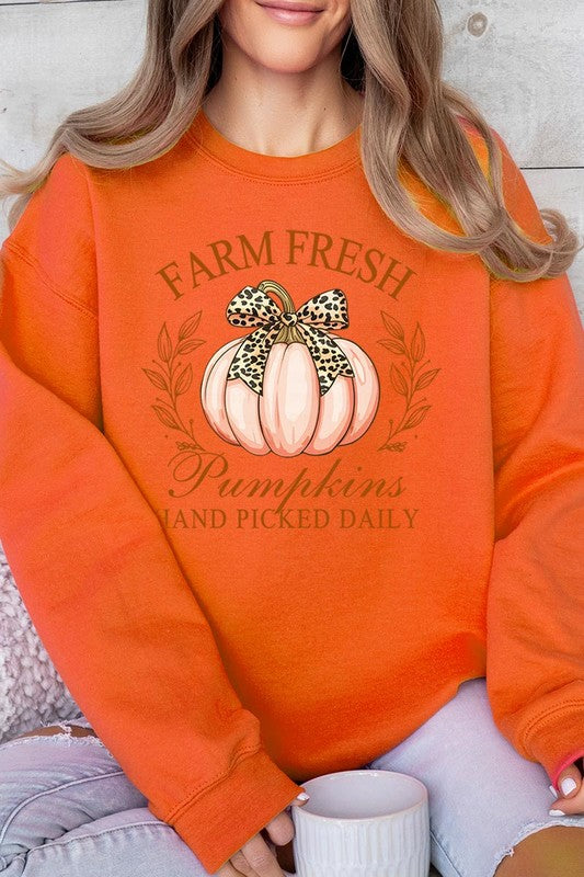Color-bear Women's "Farm Fresh Pumpkins" Fall-themed Graphic Fleece Sweatshirts