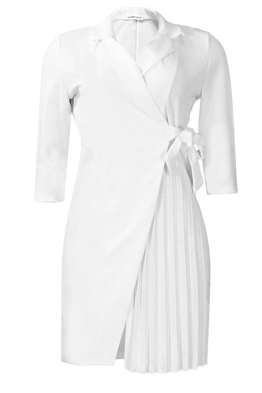 Claude Women's Mini Wrap Blazer Dress with half Tennis Pleats