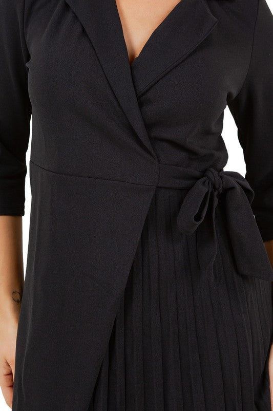 Claude Women's Mini Wrap Blazer Dress with half Tennis Pleats