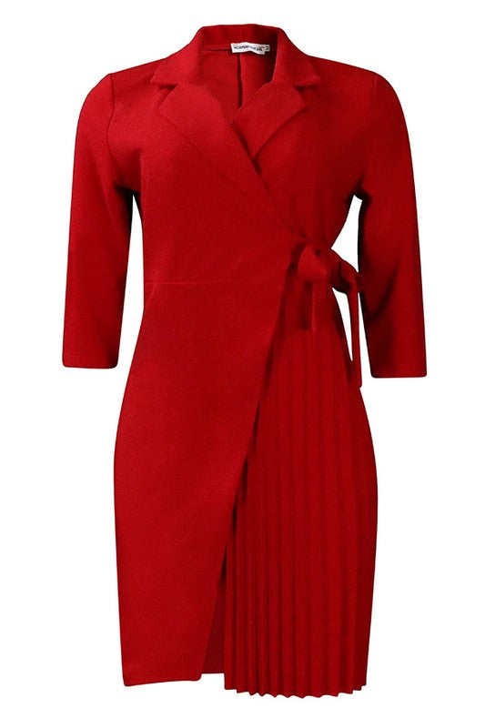 Claude Women's Mini Wrap Blazer Dress with half Tennis Pleats