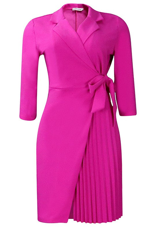 Claude Women's Mini Wrap Blazer Dress with half Tennis Pleats