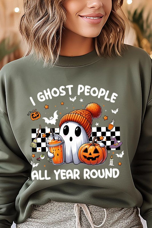 Color-Bear Women's "I Ghost People" Halloween-themed Graphic Fleece Sweatshirts