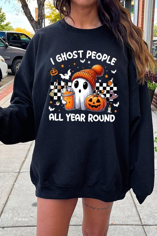 Color-Bear Women's "I Ghost People" Halloween-themed Graphic Fleece Sweatshirts