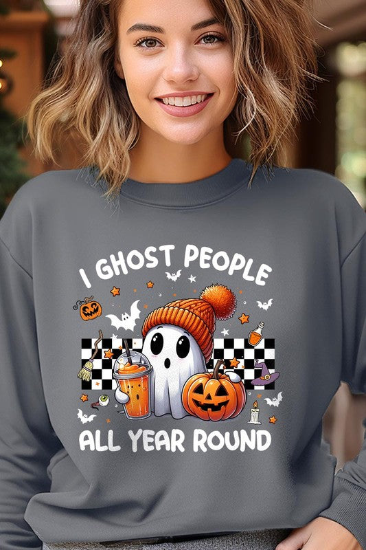 Color-Bear Women's "I Ghost People" Halloween-themed Graphic Fleece Sweatshirts