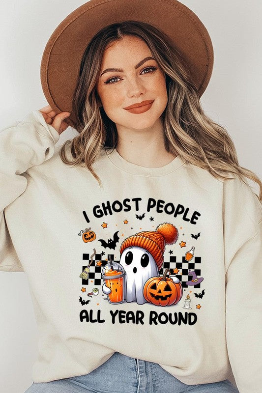 Color-Bear Women's "I Ghost People" Halloween-themed Graphic Fleece Sweatshirts