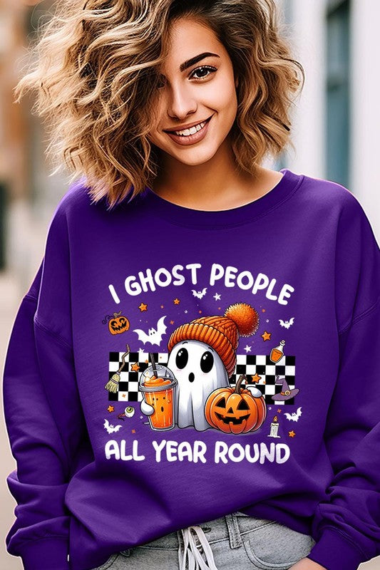 Color-Bear Women's "I Ghost People" Halloween-themed Graphic Fleece Sweatshirts