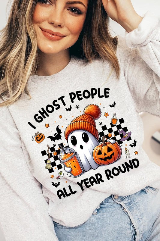 Color-Bear Women's "I Ghost People" Halloween-themed Graphic Fleece Sweatshirts