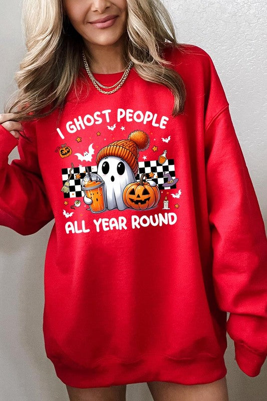 Color-Bear Women's "I Ghost People" Halloween-themed Graphic Fleece Sweatshirts