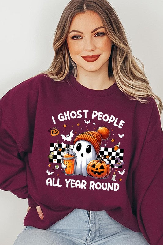Color-Bear Women's "I Ghost People" Halloween-themed Graphic Fleece Sweatshirts