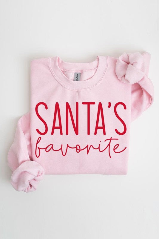 Color-Bear Women's "Santa's Favorite" Christmas Graphic Fleece Sweatshirts