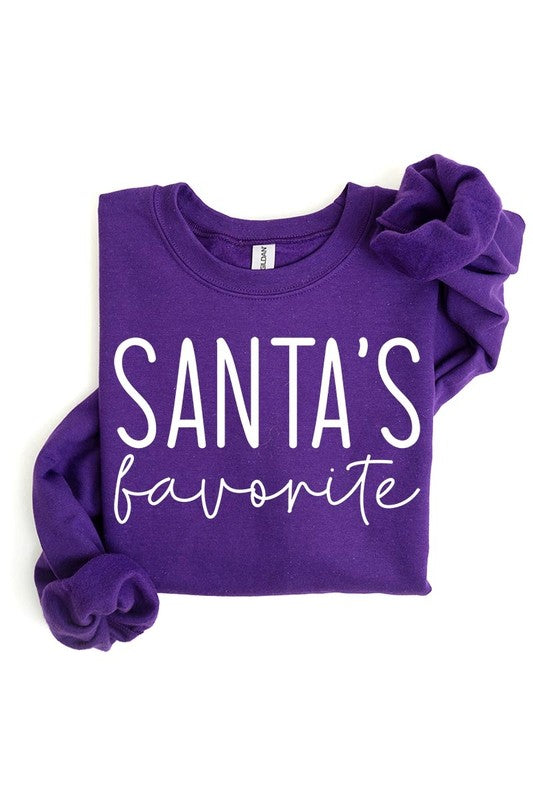Color-Bear Women's "Santa's Favorite" Christmas Graphic Fleece Sweatshirts