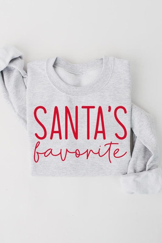 Color-Bear Women's "Santa's Favorite" Christmas Graphic Fleece Sweatshirts