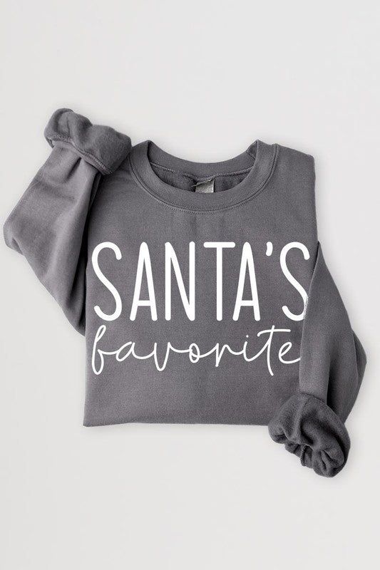 Color-Bear Women's "Santa's Favorite" Christmas Graphic Fleece Sweatshirts