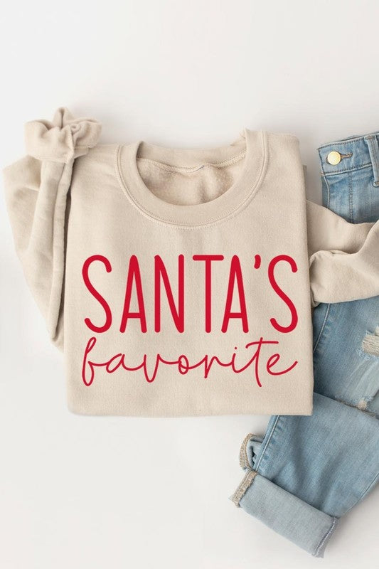 Color-Bear Women's "Santa's Favorite" Christmas Graphic Fleece Sweatshirts