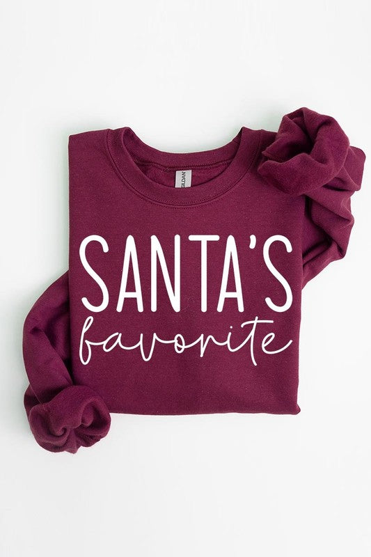 Color-Bear Women's "Santa's Favorite" Christmas Graphic Fleece Sweatshirts