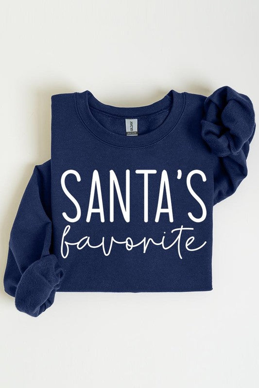 Color-Bear Women's "Santa's Favorite" Christmas Graphic Fleece Sweatshirts