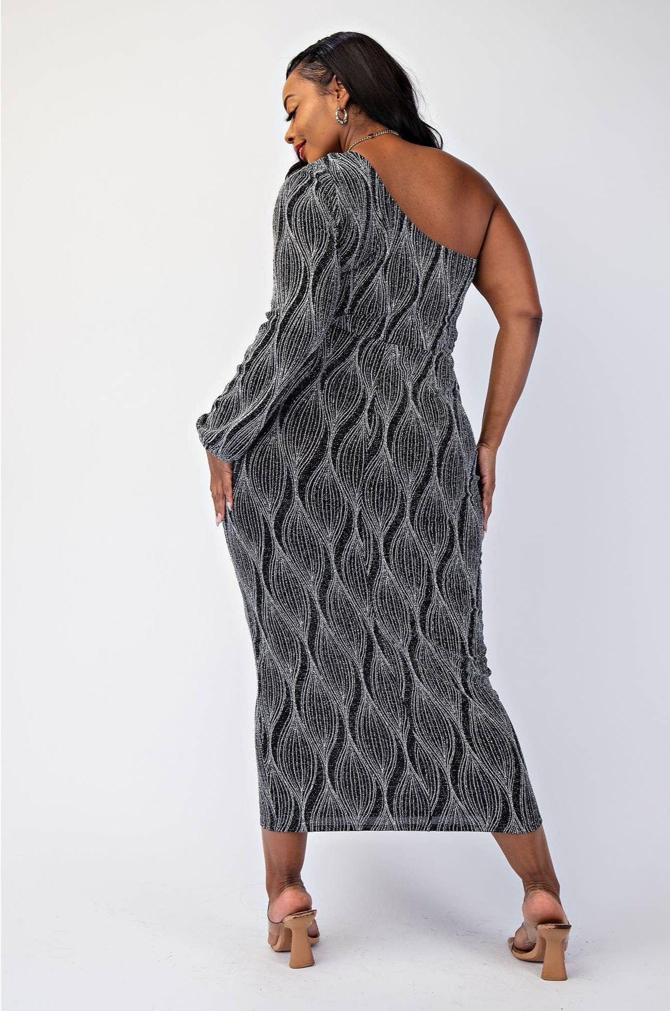 SABRINA Women's Plus-size Glitter Knit One-Shoulder Dress with Cutout