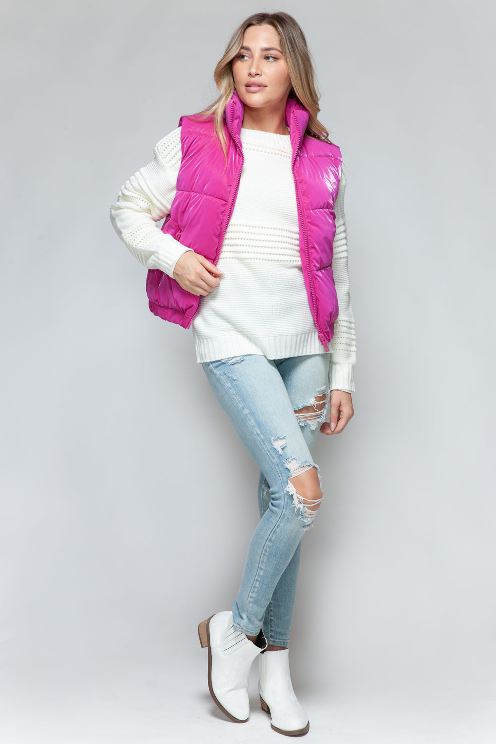 SNOBBISH Hot Pink Fine Fur Lining Quilted Vest