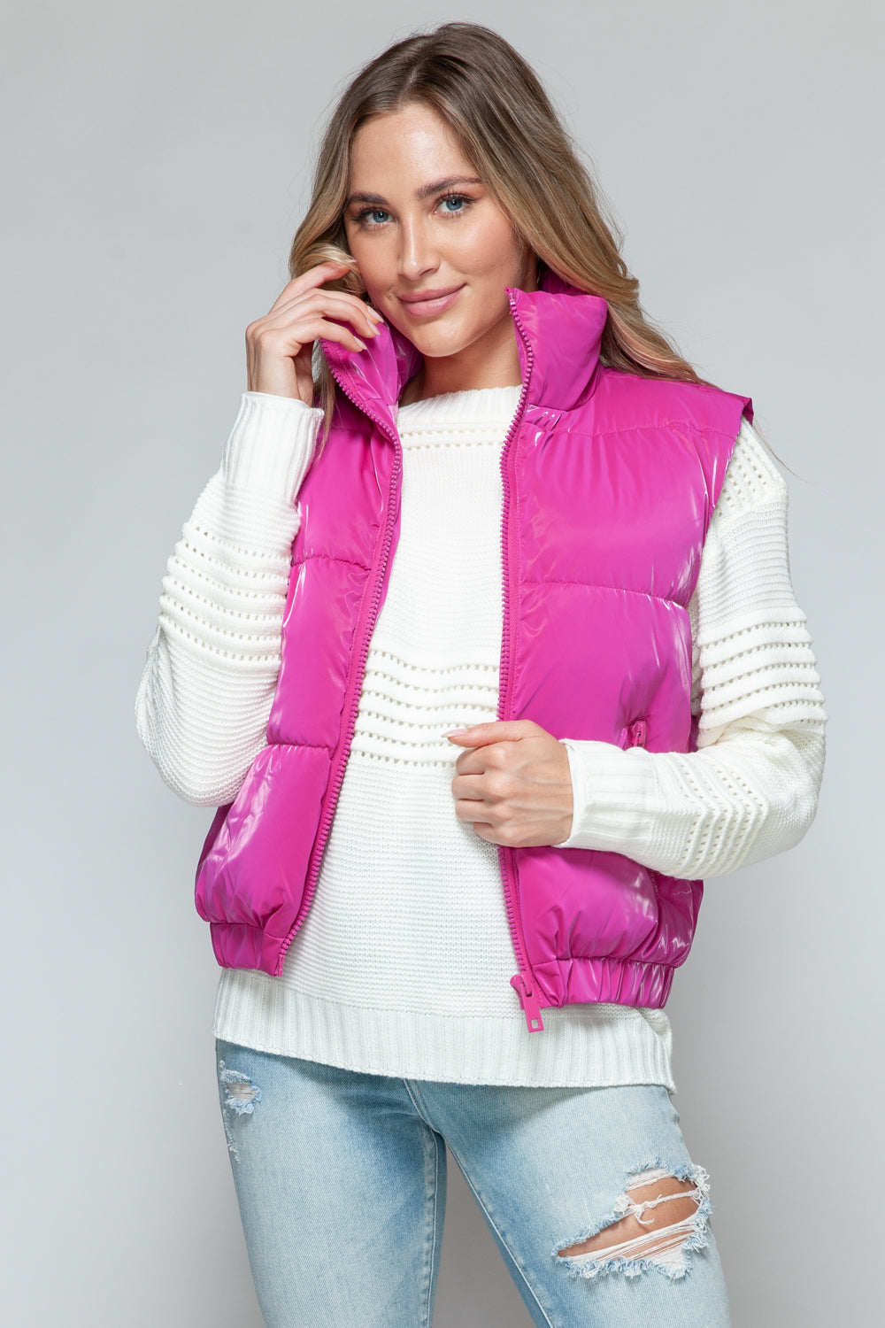 SNOBBISH Hot Pink Fine Fur Lining Quilted Vest