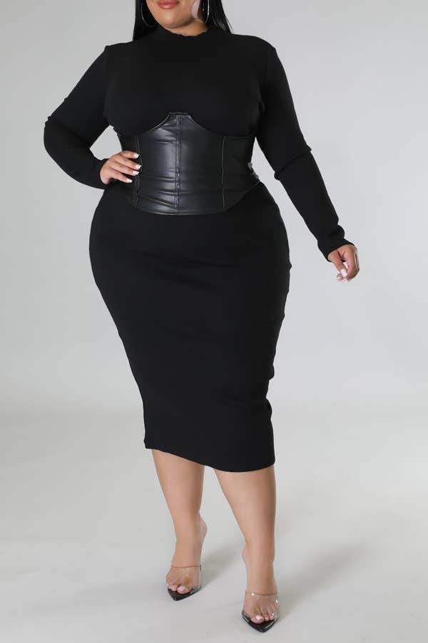 Women's Snatched at the Waist Curvy Plus Size Bodycon Midi Dress
