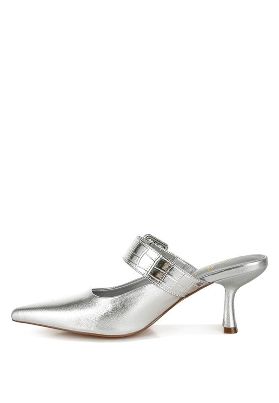 RAG & Co. Bismi Large Buckle Kitten Heel Mules