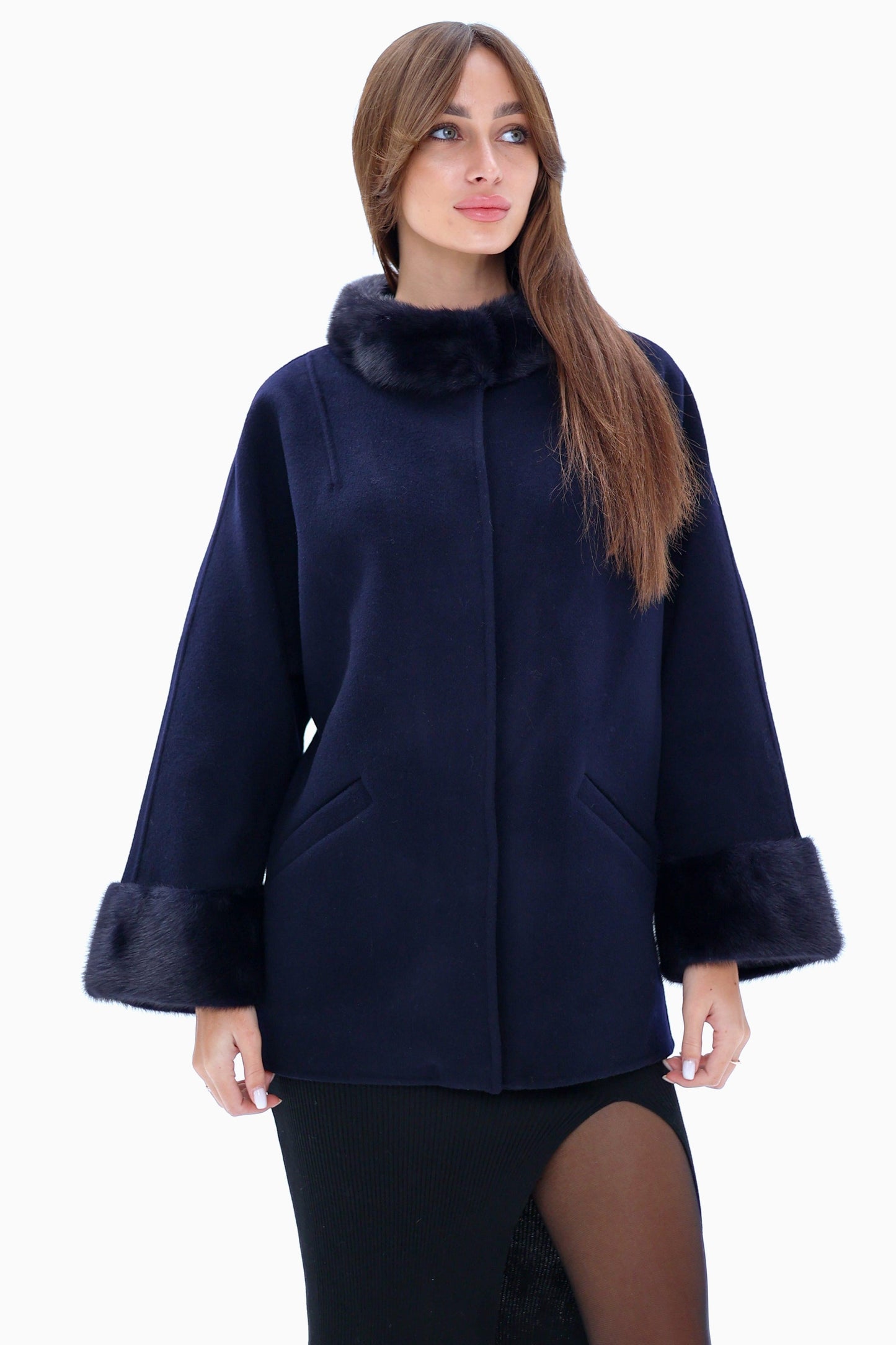 Genuine Mink Fur Virgin Wool Coat
