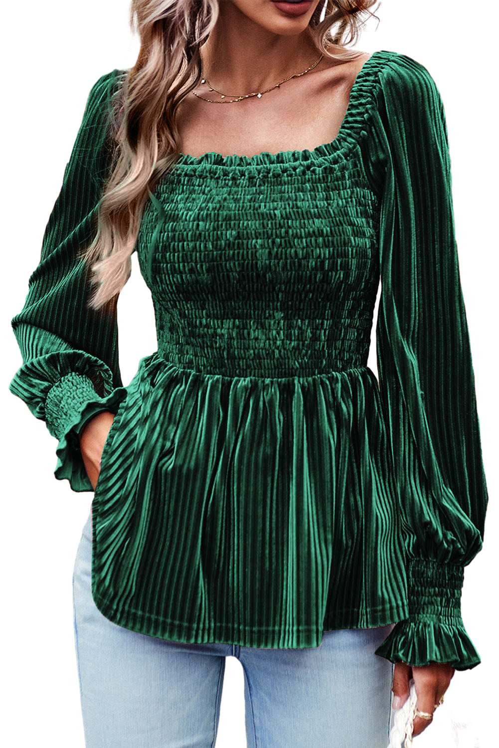 Brown Tie Back Square Neck Velvet Babydoll Dress