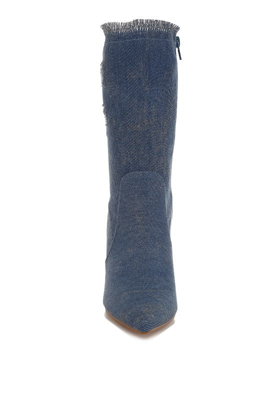 RAG & Co. Himkok Distressed Denim Mid-Calf Boots