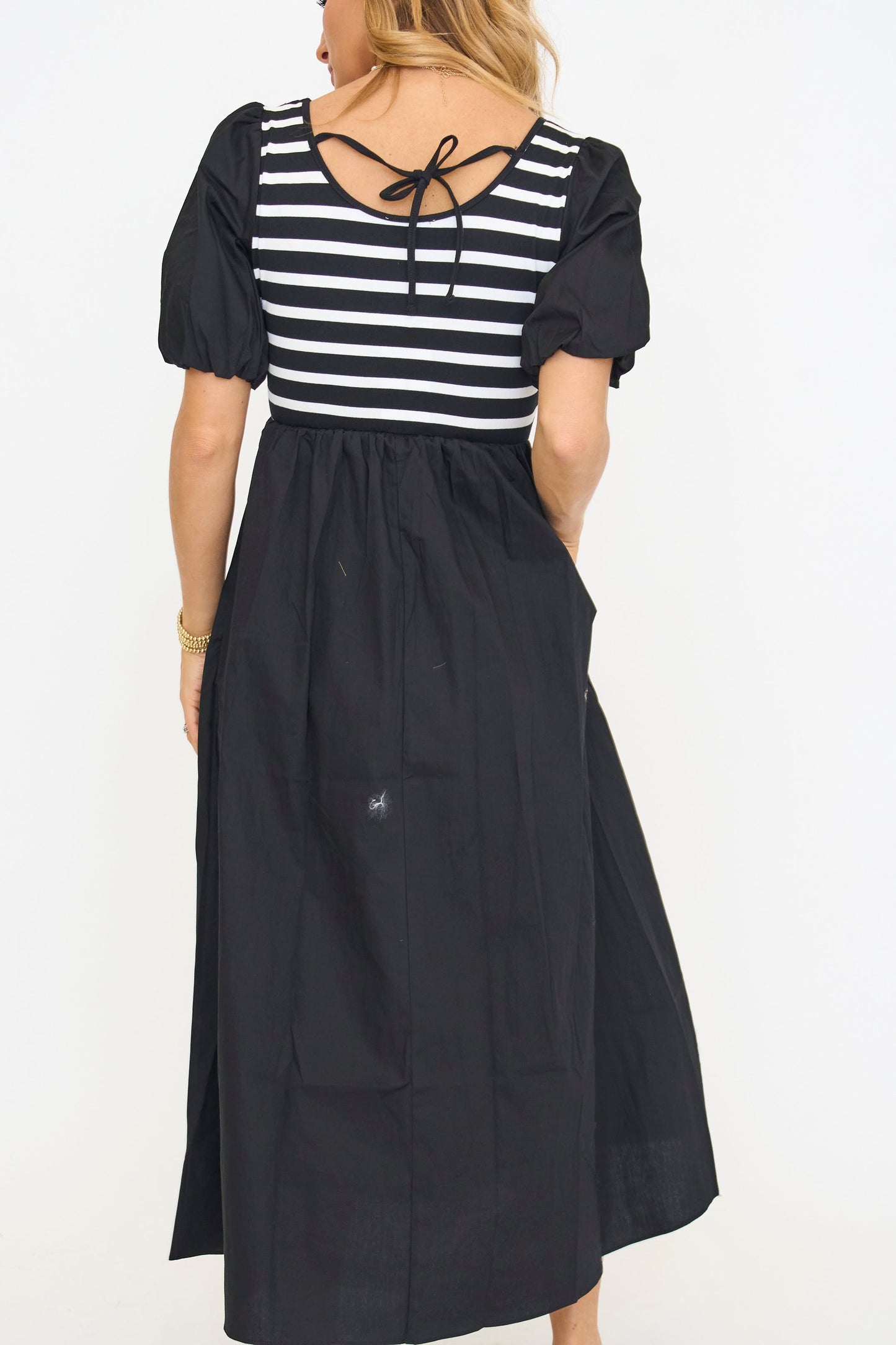 ANNIEWEAR Women's Balloon Sleeve Mixed Media Midi Dress