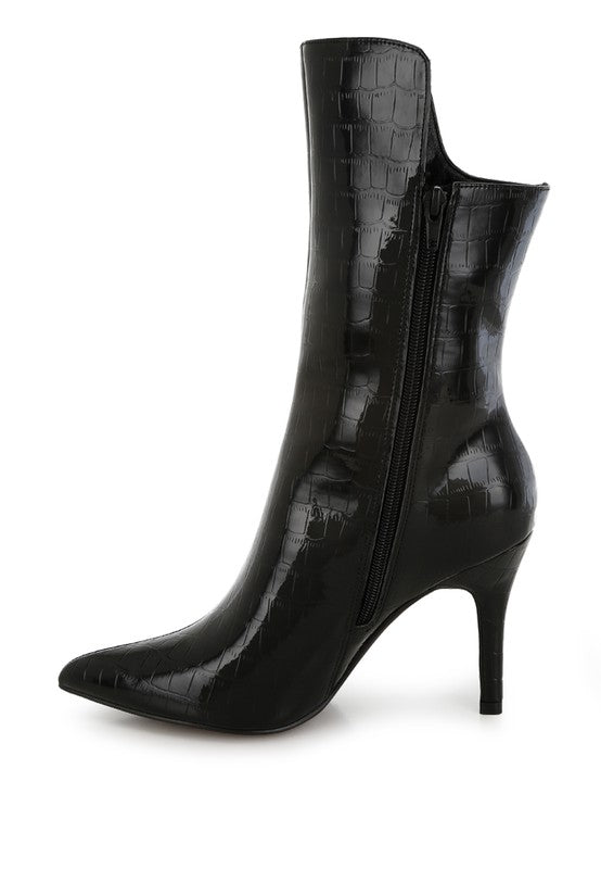 RAG & Co. Kultrus Croco Stiletto Heel Mid-Calf Boots