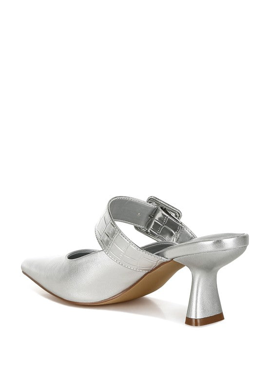 RAG & Co. Bismi Large Buckle Kitten Heel Mules