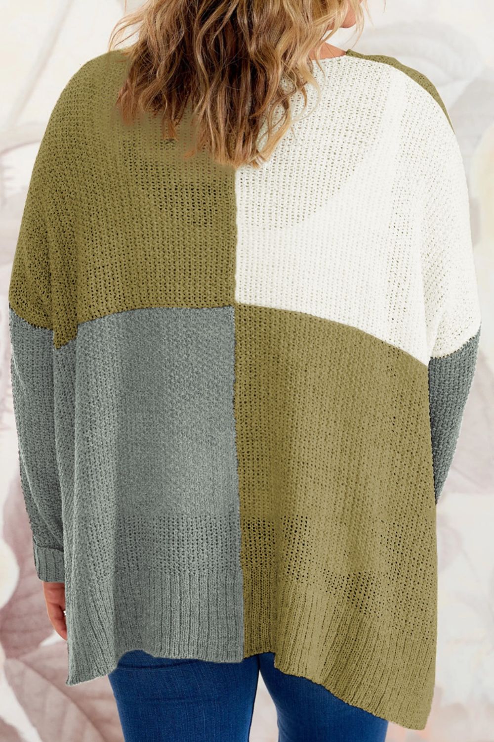 SYNZ Plus Size Color Block Round Neck Sweater