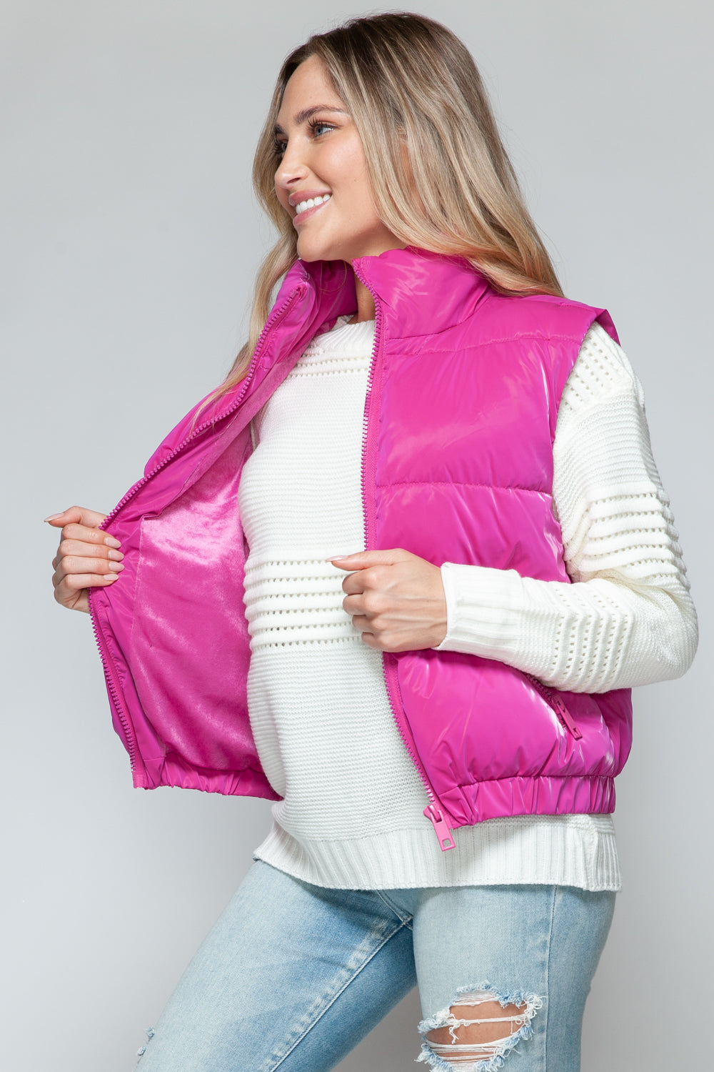 SNOBBISH Hot Pink Fine Fur Lining Quilted Vest