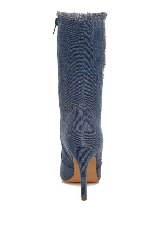 RAG & Co. Himkok Distressed Denim Mid-Calf Boots