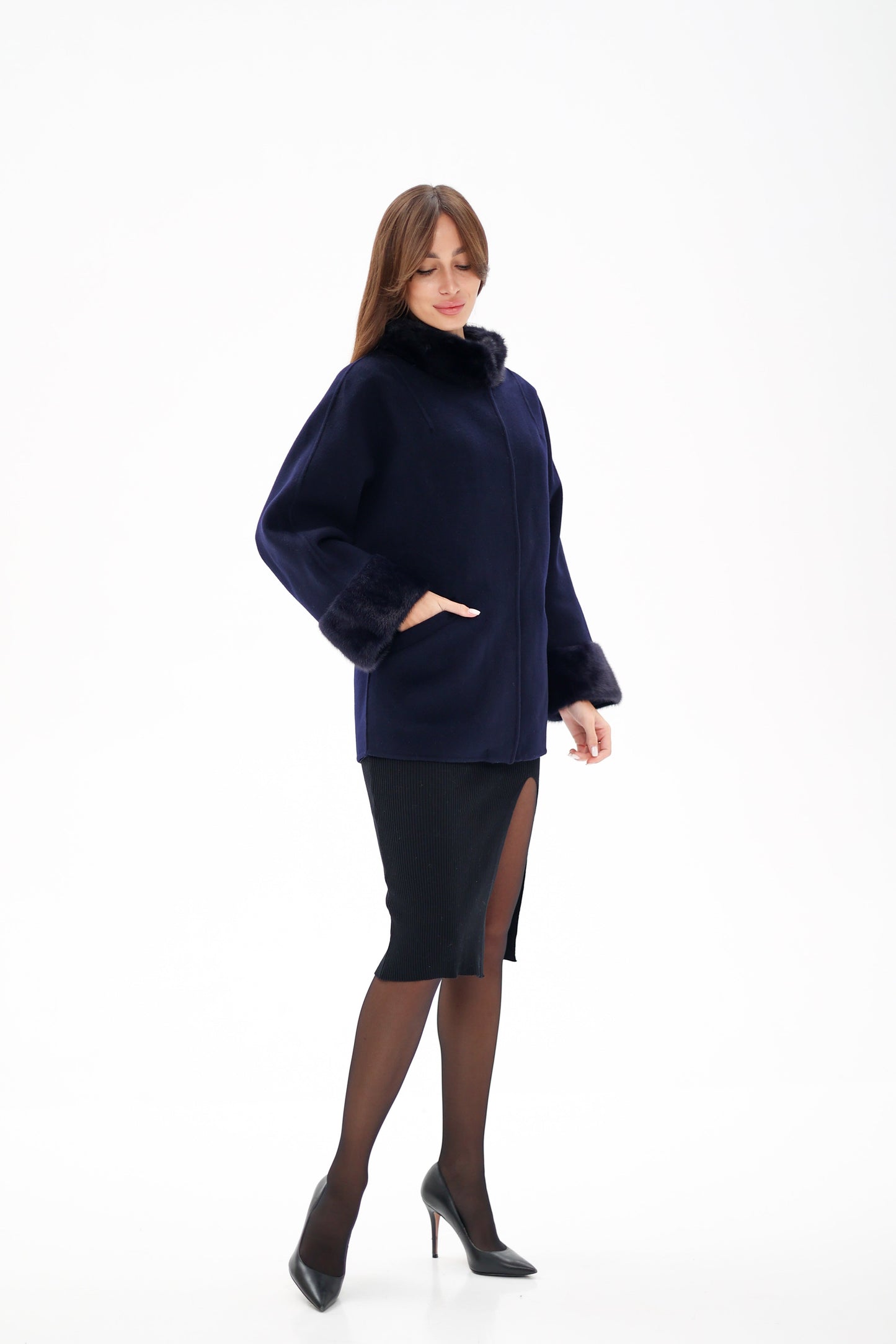 Genuine Mink Fur Virgin Wool Coat